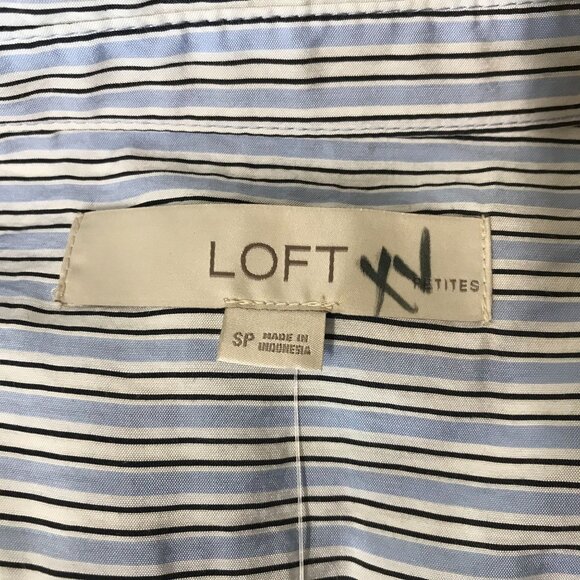 LOFT - WOMEN'S SMALL PETITE - BLUE STRIPE LONG SLEEVE BELTED SHIRT DRESS - Picture 4 of 6